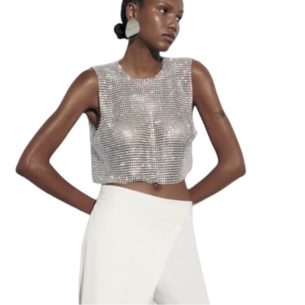 Brand New House of Harlow Silver Rhinestone Vest
